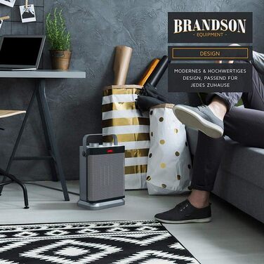 Тепловий обдув Brandson: електричний обігрівач з осциляцією, 1800 Вт, 2 рівні потужності, регулювання температури та захистом від перегріву