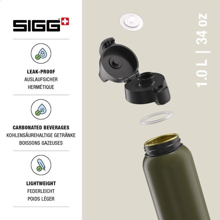 Спортивна алюмінієва пляшка для води SIGG WMB ONE, герметична, для газованих напоїв, BPA-free, 1 л, Зелена
