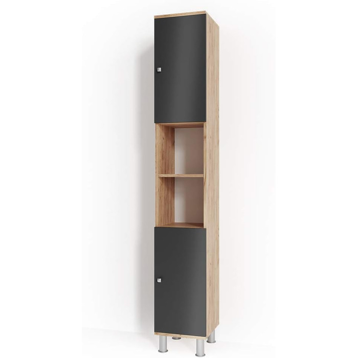 Високий шафа для ванної Vicco Fynn, антрацит/золотий дуб, 30x190 см