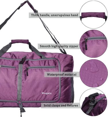 Велика спортивна сумка ehsbuy 60L, складана, з відділенням для взуття, водонепроникна, для чоловіків і жінок, для подорожей, спорту, сауни, гімнастики, відпочинку, фіолетова