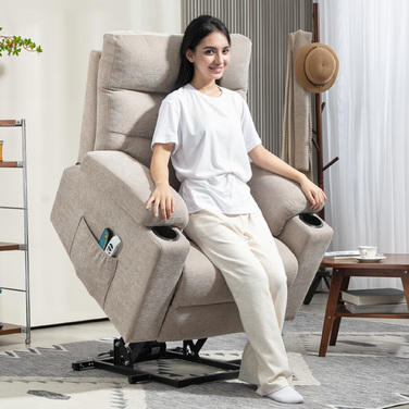 HOMCOM Recliner Електричний телевізор Реклайнер з допоміжним засобом для сидіння та стоянки, вібраційний масаж, функція відкидання, масажне крісло з підніжкою, 2 двигуни, поперекове тепло, таймер, бічна кишеня, тримач для чашки світло-коричневий