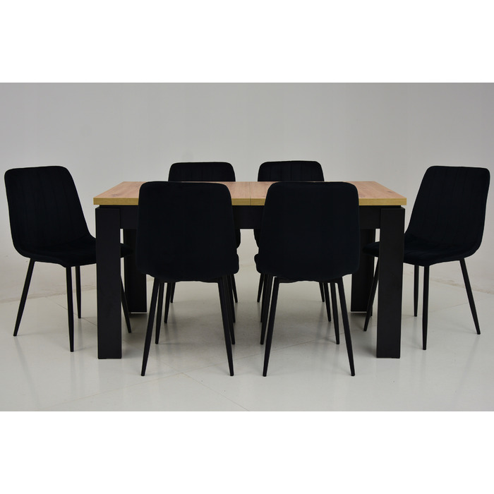 Комплект: 6 стільців з чорного велюру IK-13 та стіл ARTISAN 80x140/180