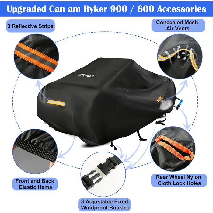 Водонепроникний чохол для Can-Am Ryker 600/900/Sport/Rally, міцний 420D, повна захисна накидка з водостійкими швами, аксесуар для мотоцикла, розмір 264x167x114 см