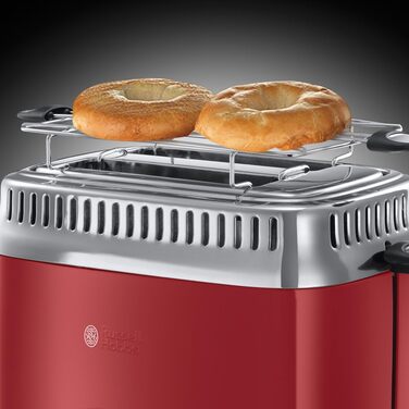 Тостер Russell Hobbs Retro 21680-56, нержавіюча сталь, червоний, 2 тости, 6 режимів, розморожування, підігрів