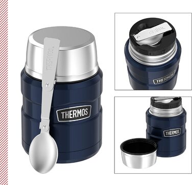 Термос для їжі Thermos Stainless King 470 мл з ложкою, нержавіюча сталь, зберігає тепло 6 годин/холод 24 години, герметичний, для супу та мюслі, підходить для посудомийної машини, Midnight Blue