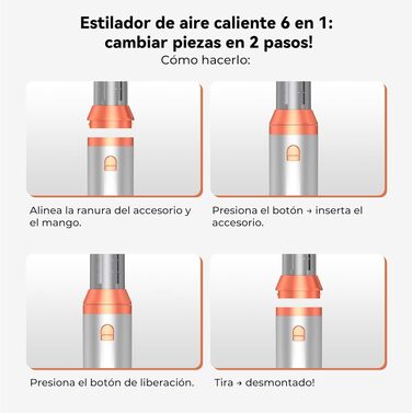 Hairstyler 5-в-1 з ефектом Coandă: Фен-щітка, автоматичний завивач, кругла щітка для об'єму та сушіння (Помаранчевий)