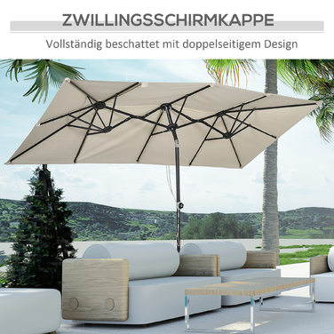 Outsunny Parasol, садова парасолька 150 x 295 см, подвійна парасолька з регульованим кутом нахилу, ринкова парасолька для патіо, поліестер, кремовий