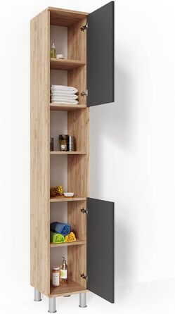 Високий шафа для ванної Vicco Fynn, антрацит/золотий дуб, 30x190 см