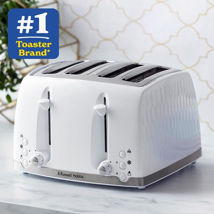 Тостер Russell Hobbs 26071 на 4 тости, білий – з широкими слотами та підйомом тостів