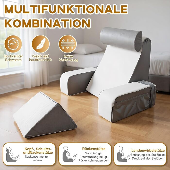 Подушка для читання з підголівником та підлокітниками, Memory Foam, для ліжка та дивана, зручна спинка для дорослих