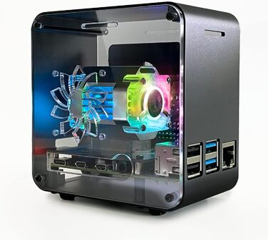 Алюмінієвий корпус ElectroCookie для Raspberry Pi 4 з двома вентиляторами охолодження та RGB підсвічуванням, матовий чорний