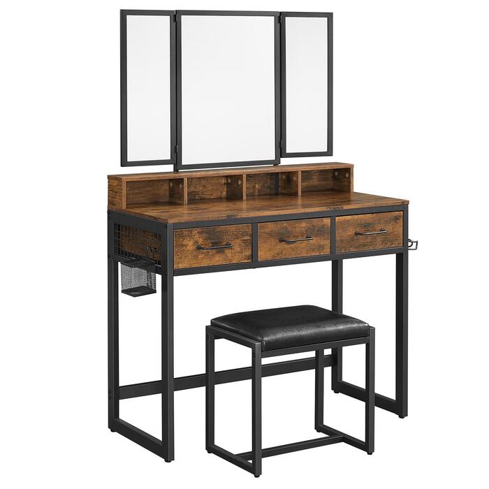 Туалетний столик Songmics у стилі ретро, напівматове дерево, 90 x 141 x 40 см