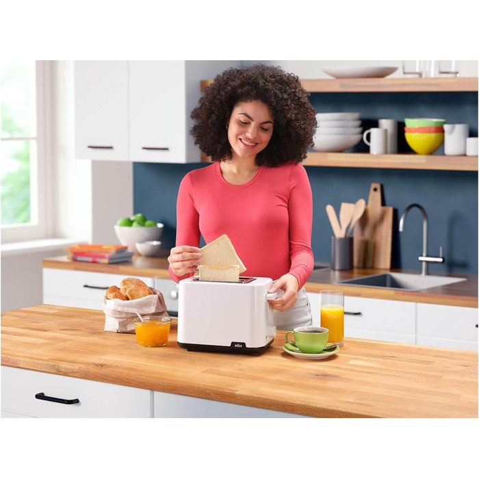 Тостер Braun Breakfast 1 HT1010WH Білий: 2 слоти, 8 режимів, підігрів булок, пластик, 900 Вт