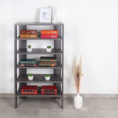 RICOO Вузька та висока полиця для взуття 105x55x32 см, 6 рівнів, пресована деревина, бетонний сірий, відкритий взуттєвий стелаж для коридору