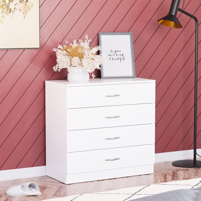 Vida Designs біла комод з 4 шухлядами та металевими ручками для спальні