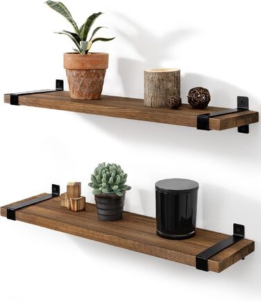 Полиця настінна Gronda Holz 3 шт. коричнева 60x15x2 см – без свердління для кухні, ванної, вітальні, книжок, в стилі вінтаж