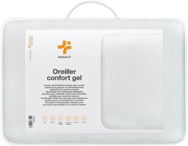 Ергономічна подушка для шиї та попереку Inphysio Luxury з гіпоалергенної піни з ефектом пам'яті, Comfort Gel, 60x35x12/7 см, біла (2 наволочки в комплекті)