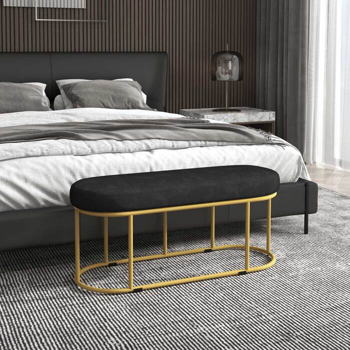 М'яка лавка HOMCOM з лавкою Velvet Look, Лавка для ліжка, Лавка для макіяжу, Лавка для передпокою для вітальні, до 200 кг, Сталь, Синій