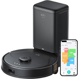 Робот-пилосос eufy X8 Pro з базою для самоочищення і функцією вологого прибирання, Twin-Turbine™ 2×4000 Па, щітка проти заплутування, лазерна навігація iPath™, для твердих підлог і килимів