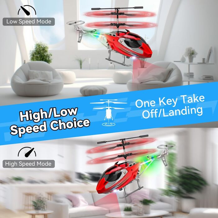 Радіокерований гелікоптер Hubschrauber 2.4G з LED підсвіткою для хлопчиків та дорослих (від 12 років), 3.5 канали, гіростабілізатор, фіксована висота, автоматичний зліт, червоний