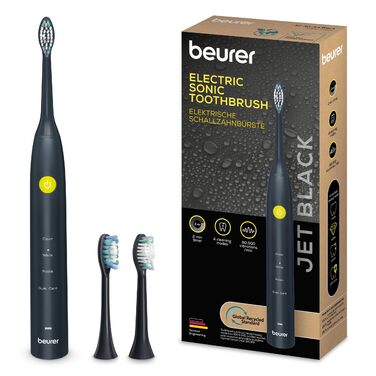 Beurer SC 30 Електрична зубна щітка Jet Black з 4 режимами чищення, 80 000 коливань, таймером та LED-дисплеєм + 2 насадки, корпус з переробленого пластику