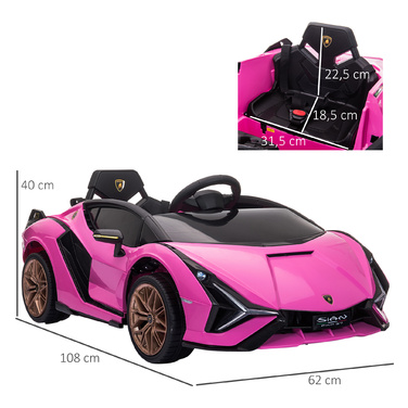 Дитячий електромобіль HOMCOM Lamborghini, 3-5 км/год, з дистанційним керуванням, для дітей 3-5 років, рожевий