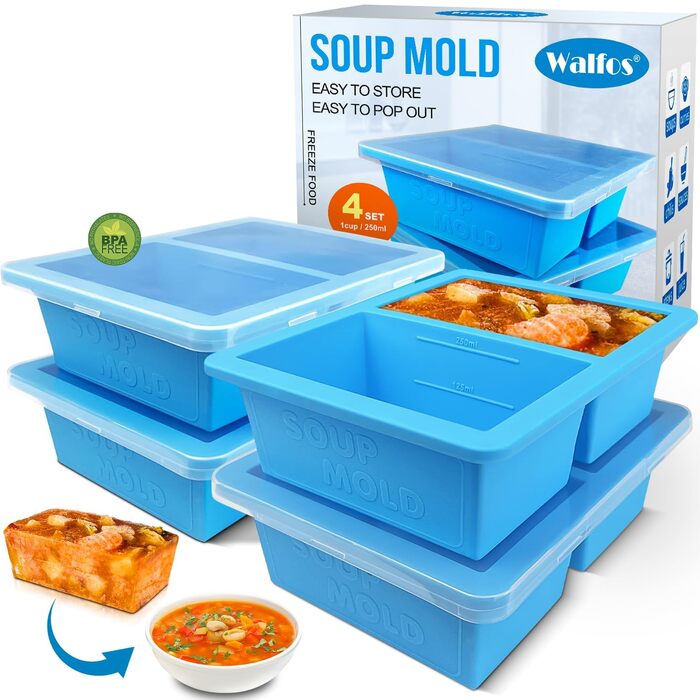 Контейнер для морозива Walfos® 1.5л, 2 шт. + Форми для льоду (4 шт.) - багаторазовий, силіконовий кришка, для домашнього морозива та йогурту