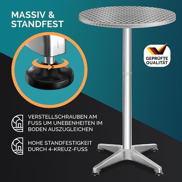 Столик Casaria® 2in1: регульована висота, складний, Ø 60 см, алюміній, для вулиці та дому