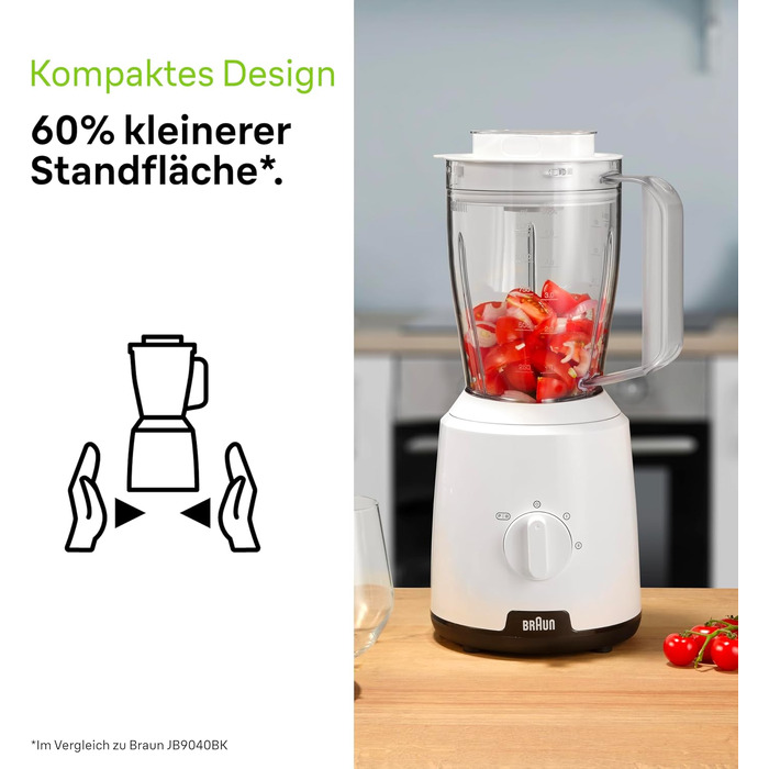 Блендер стаціонарний Braun PowerBlend 1 JB1050WH 600 Вт, 1.5 л, білий - для смузі, подрібнення льоду та приготування пюре