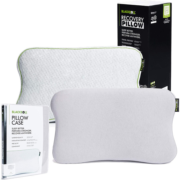 Ортопедична подушка BLACKROLL RECOVERY PILLOW 50x30 см, ергономічна подушка для сну з чохлом для подорожей, в'язкоеластичний меморі пін, вироблено в Німеччині, світло-сіра