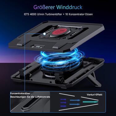 Охолоджувач для ігрового ноутбука IETS GT300 Turbo Cooling Pad, підставка з регульованим нахилом та повітряним фільтром для ноутбуків 10-17 дюймів (GT300B1)