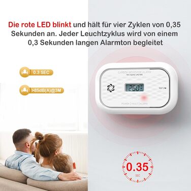 Детектор чадного газу (CO) ZA326 H01 з LCD-дисплеєм, батарея на 10 років, сертифікація EN 50291, гучності сигнал 85 дБ, портативний датчик вуглекислого газу, 2 шт.