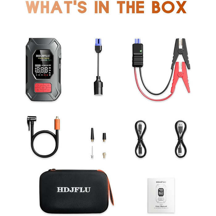 Пусковий пристрій Jump Starter 7500A з компресором 180 PSI та Powerbank 24000mAh для бензинових та дизельних авто (до 10.0L), PD65W, LED-дисплей