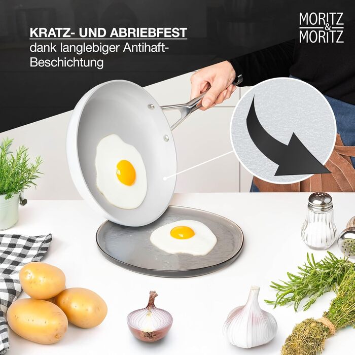 Набір каструль і сковорідок Moritz & Moritz 7 предметів, алюмінієвий, для індукції та всіх плит, з кришками