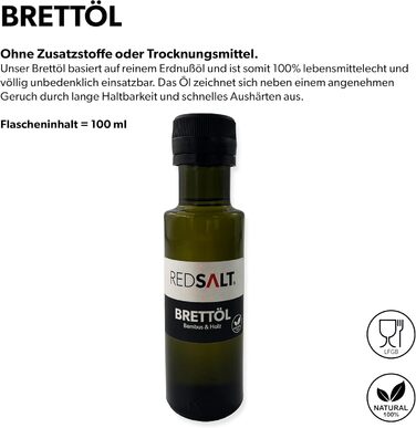 REDSALT® Набір для догляду та ремонту бамбукових і дерев'яних кухонних дощок – харчове масло для деревини, безбарвне, екологічне, подарунок для будь-якої обробної дошки