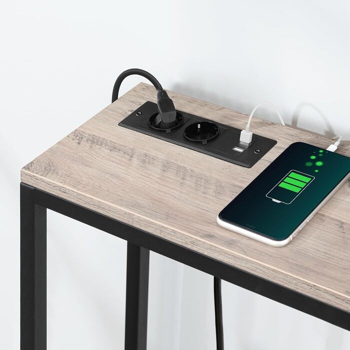 Консольний стіл MAHANCRIS з зарядним пристроєм та USB-портами, вузький стіл для дивана та передпокою 200 см, індустріальний стиль, сірий (ACTBK20UE01)