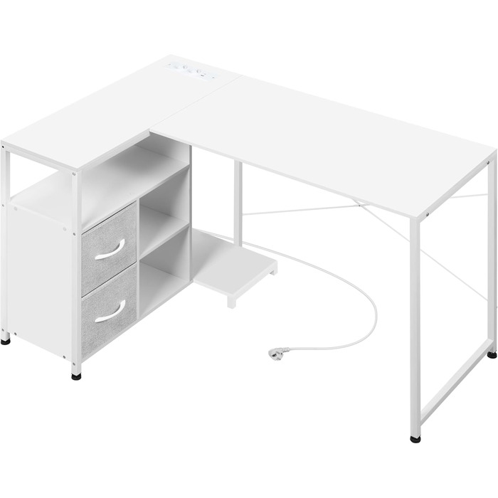 Кутовий письмовий стіл WOLTU білий з USB-A/C розетками, комп'ютерний стіл 120x80x75 см з полицею та металевим каркасом