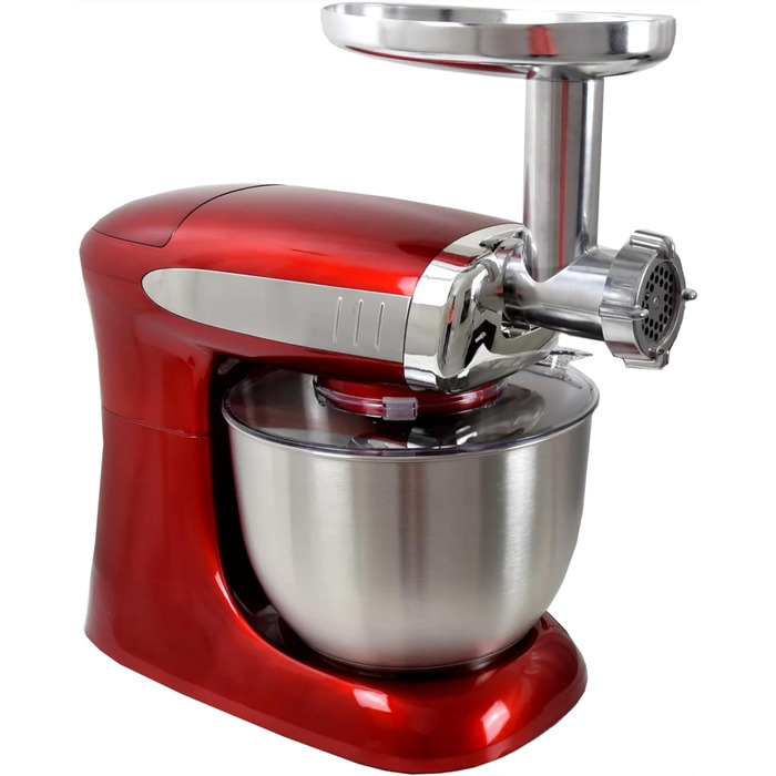 Кухонна машина Syntrox Deluxe 1300 Вт, міксер і м’ясорубка, багатофункціональний кухонний комбайн з насадками, червоний