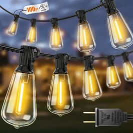 Гірлянда світлова Volivo 30м для тераси, водонепроникна, з 36 лампочками ST38 Edison, димується, для саду, двору, веранди