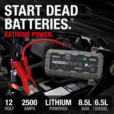 Бустер для автомобіля NOCO Boost X GBX75: Пусковий пристрій 2500A 12V Lithium Powerbank для бензинових двигунів до 8.5L та дизельних до 6.5L