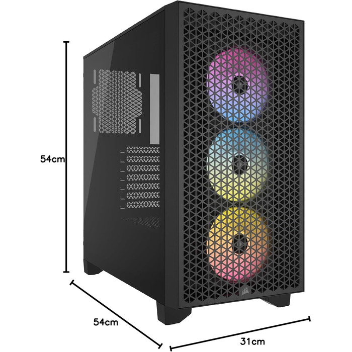 Корпус для ПК CORSAIR 3000D RGB Airflow, середній, чорний, 3 вентилятори AR120 RGB, підтримка трьохслотової відеокарти, до 8 вентиляторів 120 мм, високий повітряний потік