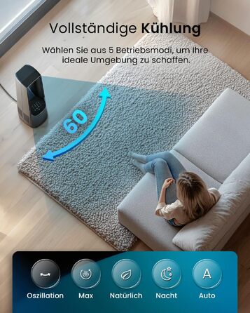Pro Breeze Вентилятор без лопатей 101 см з LED дисплеєм та пультом - вежа, 6 швидкостей, 5 режимів, автоколивання 60°, таймер 7 годин, Smart App, чорний
