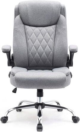 Ергономічне офісне крісло Superkancl COMFORTABLE, до 130 кг, сіре, з високою спинкою та відкидними підлокітниками
