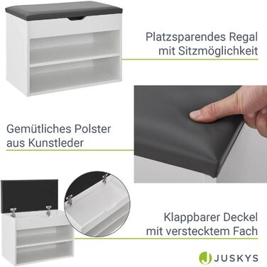 Лавка для взуття Juskys з відкидною кришкою, м'яким сидінням 60x30x44 см, вузька дерев'яна полиця для взуття з бетонною обробкою