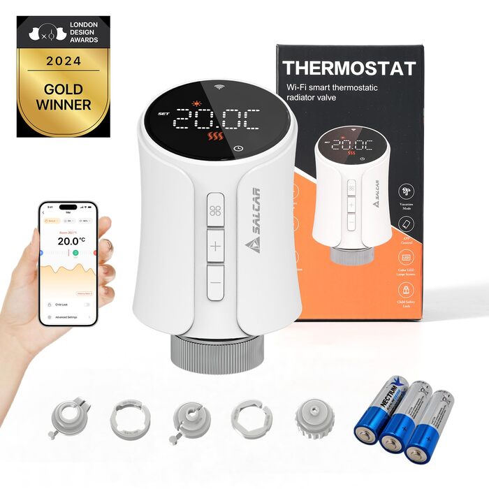 Розумний термостат для радіатора Salcar WiFi, сумісний з Alexa та Google Home, програмований, Tuya Smart, без шлюзу