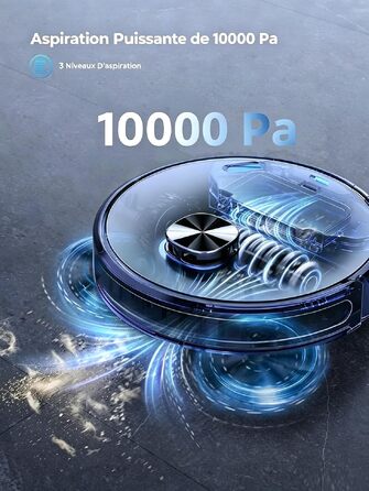Робот-пилосос Laresar Clean L6 Nex з функцією вологого прибирання та станцією самоочищення, потужність всмоктування 10000Па, LiDAR навігація, акумулятор до 180 хв, 3-в-1 (підмітання, миття, пилосос), для шерсті тварин, чорний