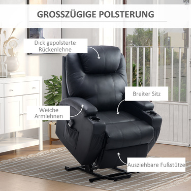HOMCOM Recliner, реклайнер для телевізора з допоміжним пристроєм, з сумкою для зберігання, регульований кут, пульт дистанційного керування, 84 x 92 x 109 см, чорний
