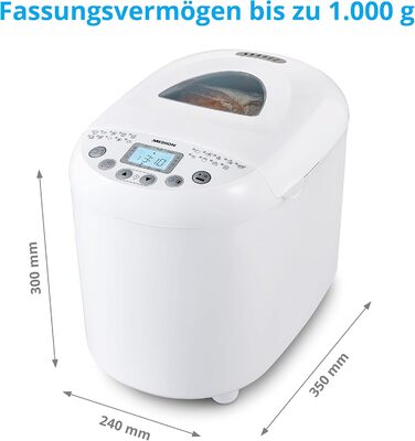 Хлібопічка MEDION MD 11011, 550 Вт, 19 програм, 1000 г, 3 рівні підсмажування, таймер, підтримка тепла