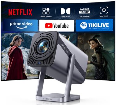 Smart-проектор Mini Beamer 4K Full HD 1080P, 600 ANSI люмен, автофокус, автокорекція трапецієподібних викривлень, WiFi 6, Bluetooth, 360° поворот, короткофокусний, сріблястий