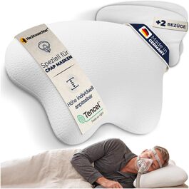 Ортопедична подушка LINA для сну на боці та користувачів CPAP-терапії при апное сну (подушка + 2 білі наволочки), Nachtwaechter